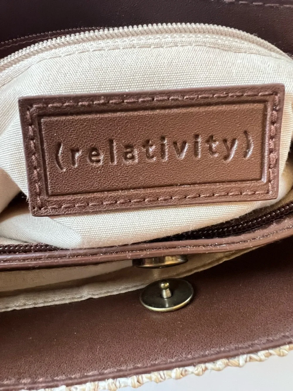 Relativity Woven Straw Tote Bag with Brown Leather Handles Beachy Coastal - Picture 11 of 11